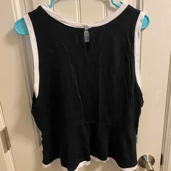 Elle XL Top Black Blouse White Trim Sleeveless Shirt - Picture 5 of 6